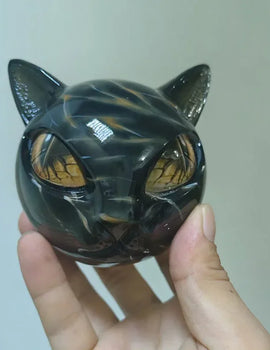 Black Cat Figurine Resin Cat Head Healing Stone Marble Texture Cat Stone Resin Cat Sculpture Ornament Cat Sculpture Craft
