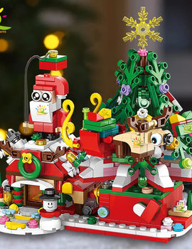 6in1 Christmas Tree Santa Claus Snowhouse Model Building Block DIY Elk Snowman Train Bricks Ornament Toys Adult Gift