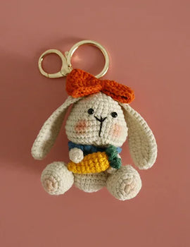 2 Pcs Cartoon Crochet Tulip Rabbit Doll Key Chain Pendant Home Room Decor Cute Handmade Knitted Animal Rabbit Ornament Christmas Gifts