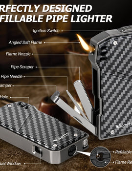Cigar Lighter Refillable Butane with 3 Pipe Cleaner Tools, Adjustable Soft Flame Lighters for Pipe Candle Grill Fireplace