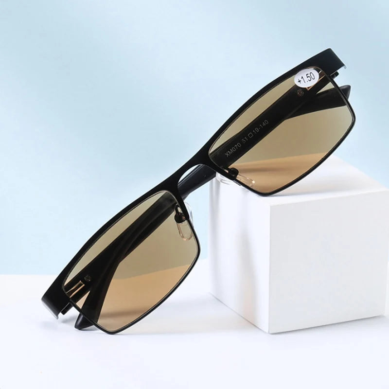 Metal Frame Sun Reading Glasses with Brown Lenses for Men and Women