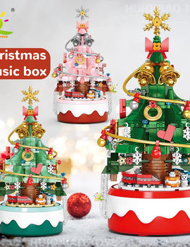 Mini Christmas Tree Santa Claus Music Box Model Micro Bricks Building Block DIY Bricks Toys for Adult Gift