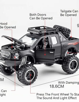 1:32 Scale Raptor F-150 BigFoot Pickup Car Model Toy Pull Back Sound&Light Off Road Truck Models Collection Gifts