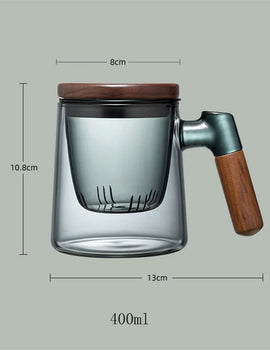 400ml Walnut Wooden Handle Lid Filter Glass Tea Cup Tea Water Separation Scented Tea Cup Office Flower Tea Separation Tea Mug