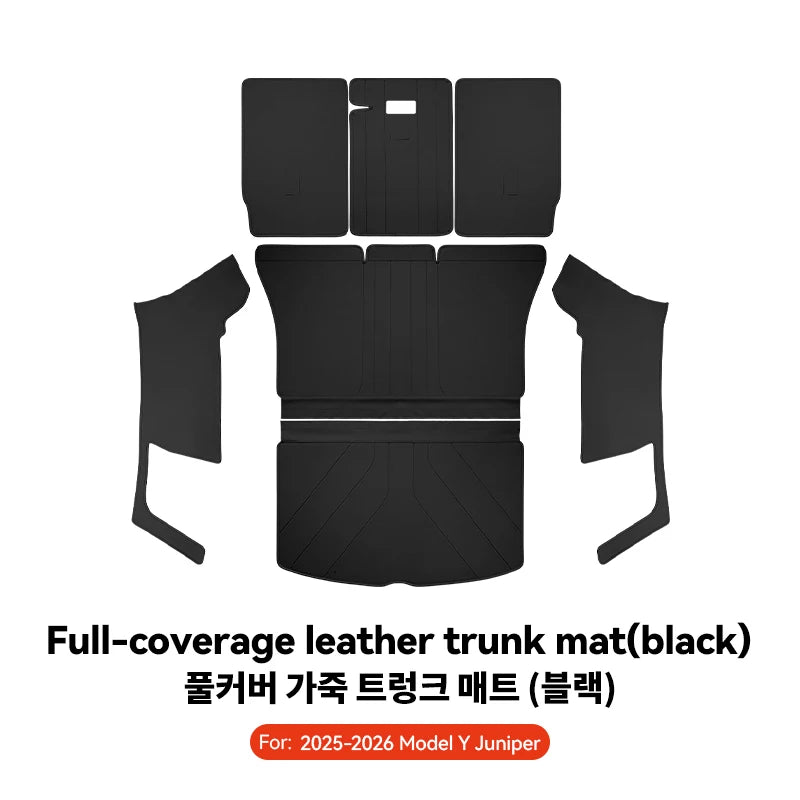 Nappa Leather Full Coverage Trunk Mat Set for Tesla Model Y Juniper 2025 2026 7 Piece Cargo Liner