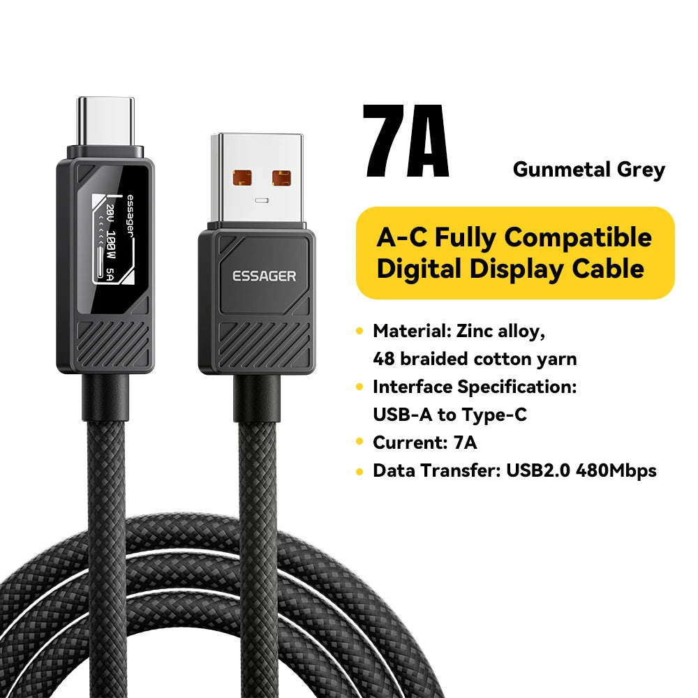 100W USB-C to USB-C Fast Charging Cable with LED Display