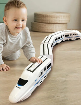 DIY Simulation High Speed Railway Train Toy Car Electric Sound Light Model Train Educational Toys for Boys Girls Gift
