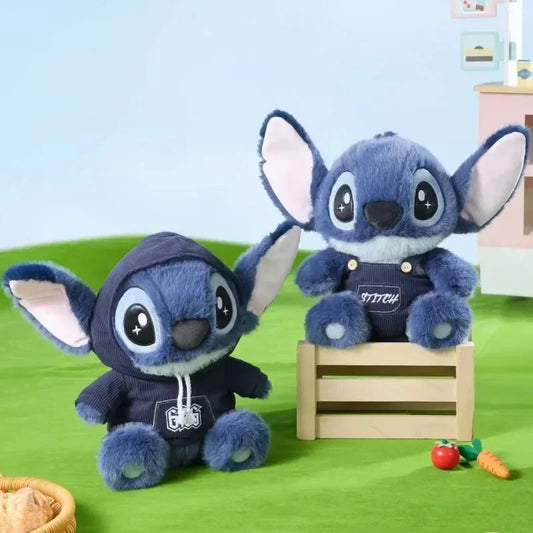 Disney Stitch Plush Doll Cute Anime Stuffed Toy with Overalls Birthday Gift for Boys Girls Home Room Decoration Accessories