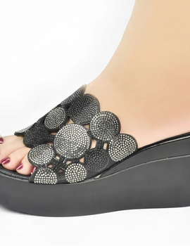 Women Bling High Heel Pumps Ladies Wedding Shoes with Rhinestone Wedges Slides Party Sandals Platform Slipper Peep Toe Shoes