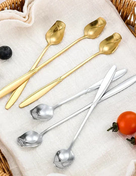 Stainless Steel Rose Coffee Spoon, Long Handle Mixing Spoon, Flower Design, Perfect for Tea, Dessert, Honey, Kitchen Accessories