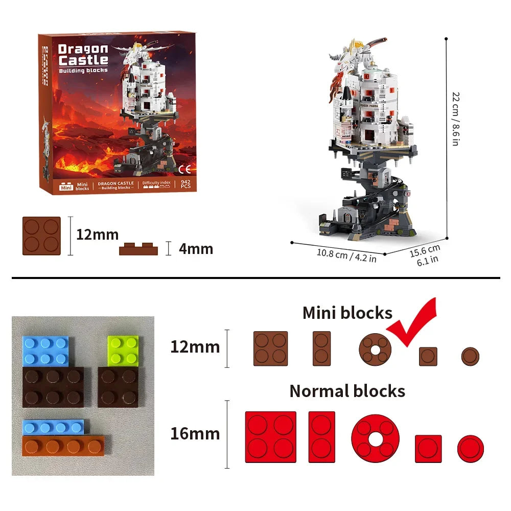 1000pcs Gringottses Wizard Tower Magic World Dragon MOC Building Bricks Set Blocks Toys for Adult Birthday Gifts