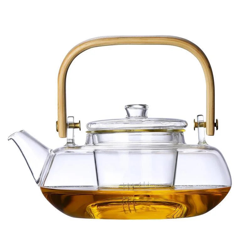 Japanese Style High Borosilicate Glass Teapot with Bamboo Handle