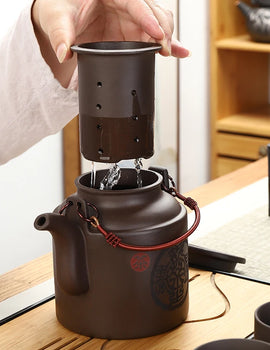 Chinese Purple Clay Tea Pot Chinese Kung Fu Large Capacity With Filter Handle Hand-painted Teapot Kettle Set
