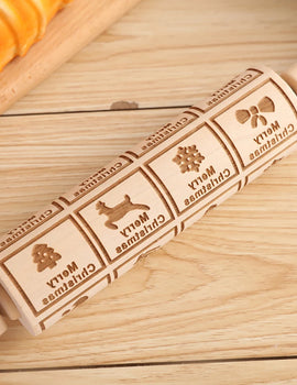 Christmas 35x4.5cm Wooden Rolling Pins Rock Snowflake Elk Engraved Baking Cookies Rolling Pin for Cake Patterned Baking 3D Mold