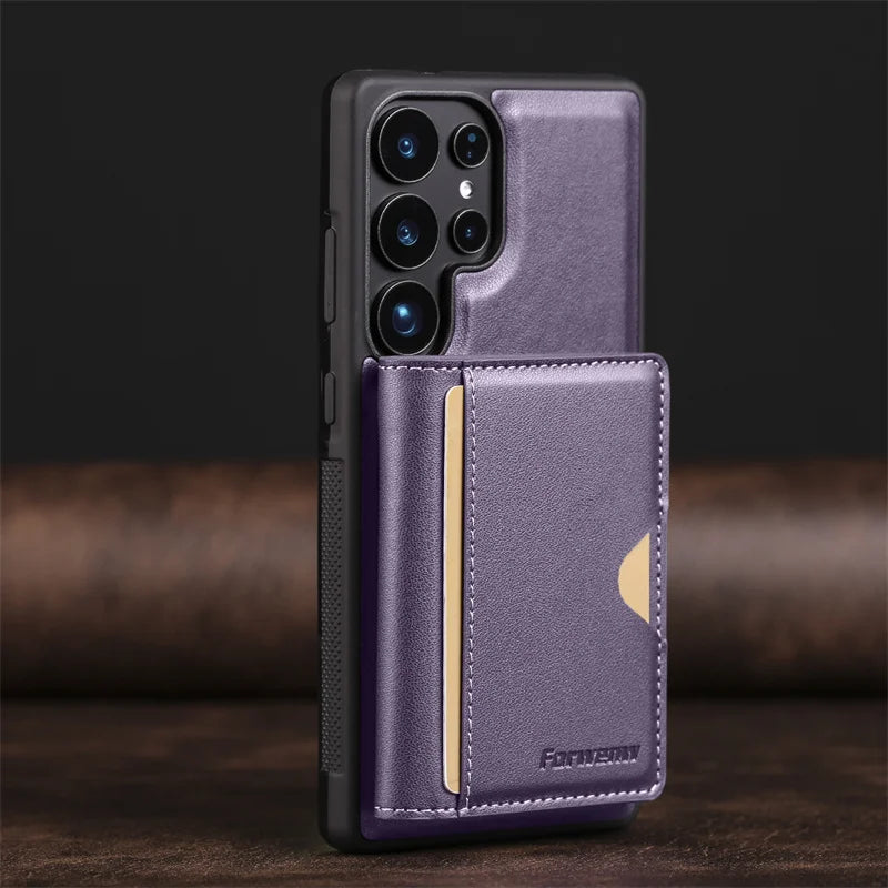 Luxury 2-in-1 Magnetic MagSafe Wallet Case for Samsung Galaxy S26 / S25 / S24 / S22 Plus / Note 20 Ultra – PU Leather Card Holder Kickstand Cover