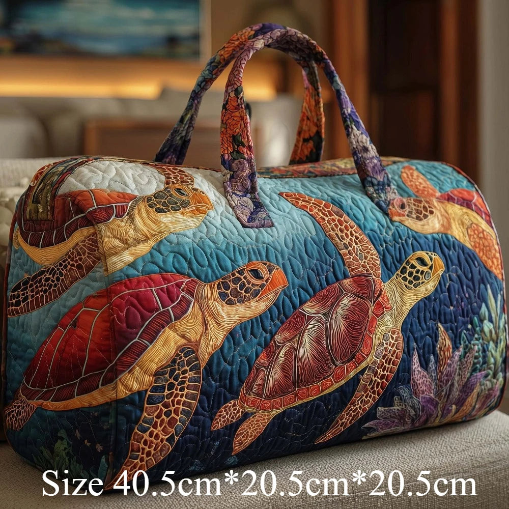 Quilted Sea Turtle Beach Tote Bag Colorful Travel Bags for Men Women Lightweight Weekender Carryall Bag for Vacation & Summer