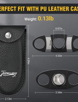 Cigar Cutter with Leather Case for Men, Stainless Steel, Double Cut Blade Guillotine, Cigar Accessories