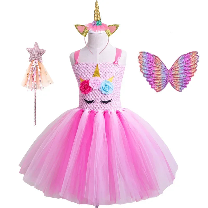 Christmas Pink Unicorn Dress for Girls Ballet Dance Ball Princess Tutu Dress Birthday Party Gift Halloween Cosplay Costume