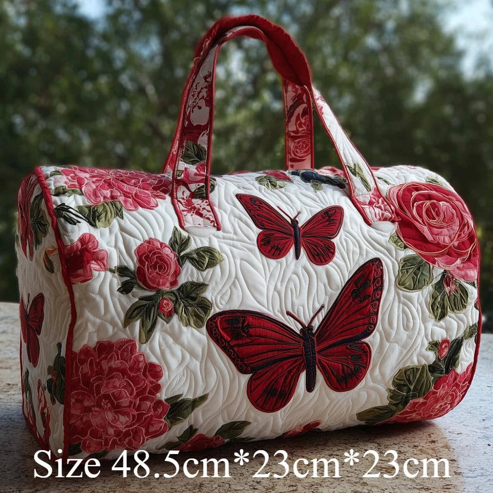 Quilted Travel Bag 3D Butterfly Flowers Print Large Capacity Carry On Duffle Bag for Women Weekend Luggage Overnight Bag