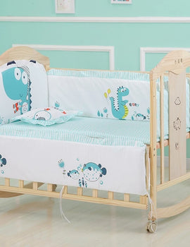 6-Pcs Cotton Nursery Crib Bedding Set – Unisex Set with 4 Bumpers, Mattress & Pillow
