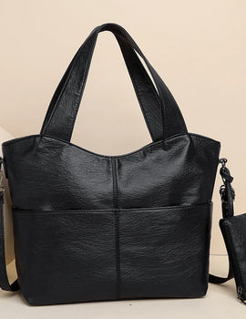 Big Black Shoulder Bags Large Soft Leather Crossbody Handbag Travel Tote Bag