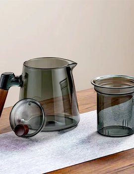 600ml Walnut Wooden Handle Lid Filter Glass Teapot Tea Water Separation Glass Tea Pot Office Kung Fu Tea set Teaware