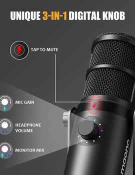 USB/XLR Dynamic Microphone All Metal With One-Touch Mute Headphone Jack And Volume Control For Podcasting Streaming PD400X