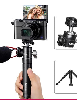 Mini Vlog Tripod Dual Cold Shoe Ballhead for Microphone LED Light Extend Smartphone Tripod for Sony A6400 Photography kit