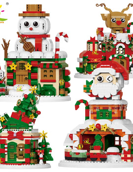 Christmas Elk Deer Santa Claus Building Blocks City Snow House Xmas Tree Decor. Bricks Set Toys for Gift