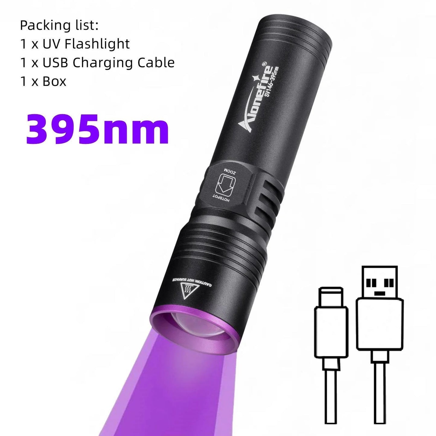 5W 395nm UV Rechargeable Mini Blacklight Flashlight
