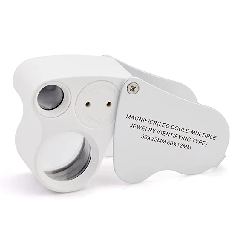 30X 60X LED Jewelry Loupe Magnifier Foldable Dual Lens