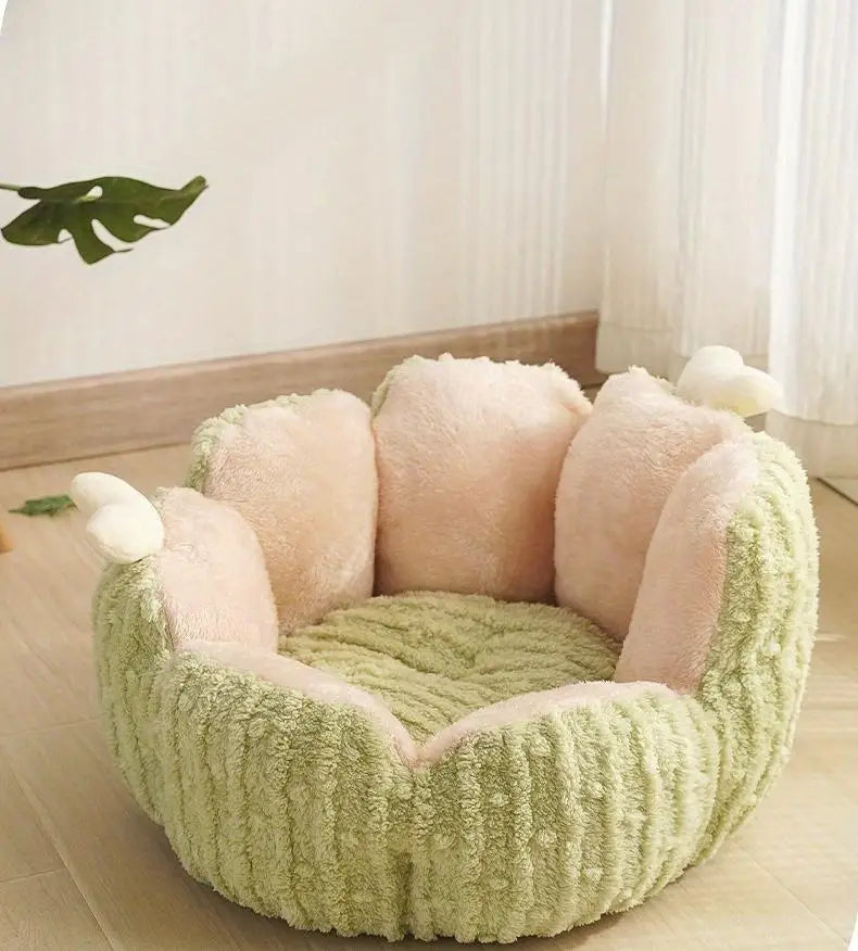 Warm Plush Pet House Bed Green for Cats and Small Dogs