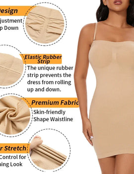 Full Slip Shapewear Women Dress Off Shoulder Bodycon Strapless Underdress Smooth Compression Body Shaper Slimming Waist