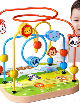 Montessori Wooden Toys Circles Bead Wire Maze Roller Coaster Early Educational Puzzles Toy for 1 2 3 Years
