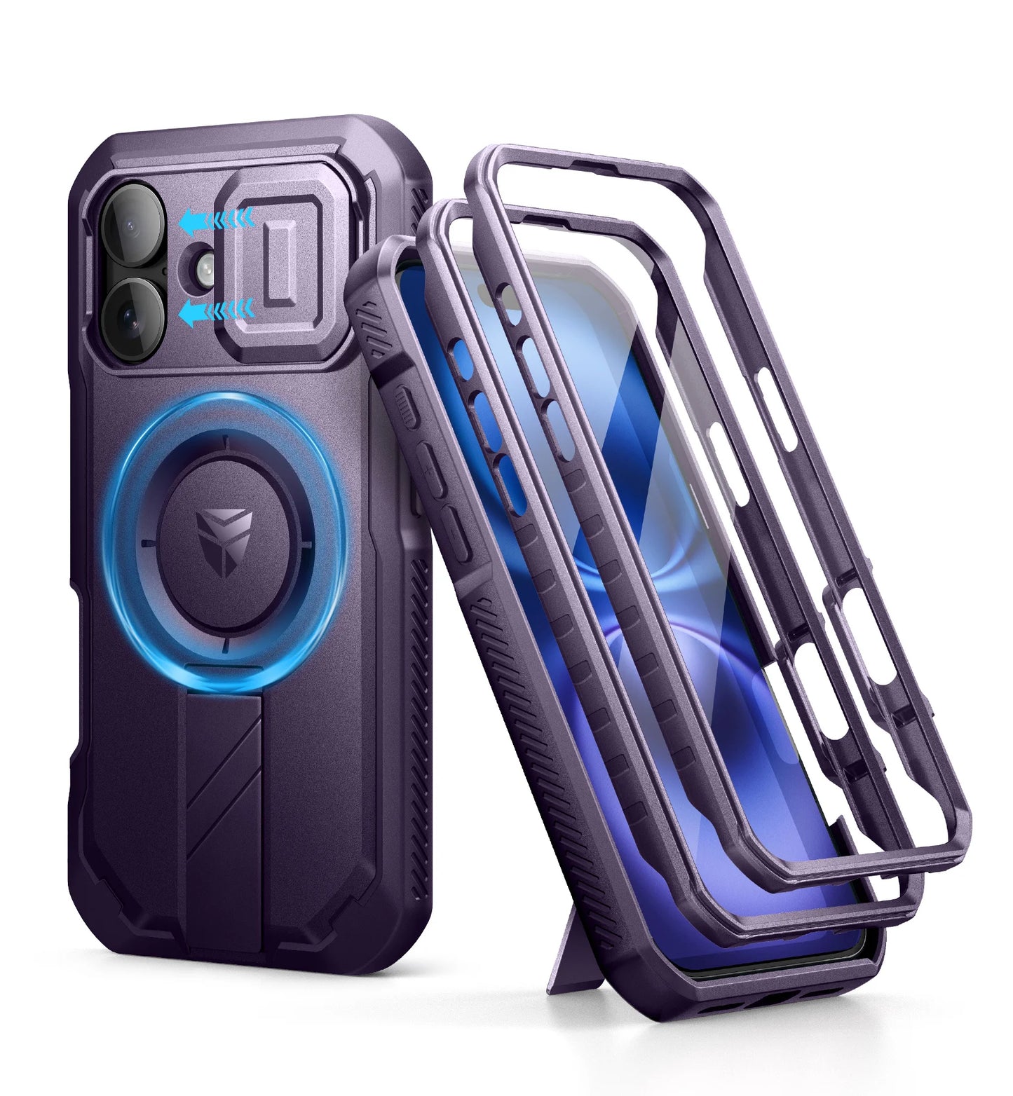 For iPhone 16 Case Kickstand Compatible with MagSafe Shockproof Bumper Cases with Slide Camera Cover Built-in Screen Protector