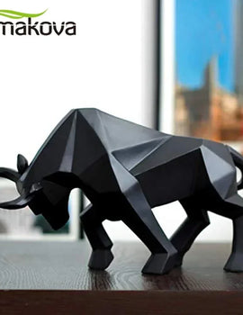 Geometric Resin Bull Statue Bison Sculpture Decoration Abstract Animal Figurine Room Desk Home Decoration Gift