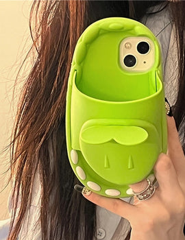 Cute 3D Dinosaur Slipper Halloween Phone Case Silver For iPhone 15 14 13 Pro Max Funny Animal Shockproof Camera Protection