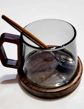 320ml American Latte Heat-resistant Glass Coffee Mug With Wooden Tray Spoon Milk Tea Cup Fresh Ground Cup Barista Cafe Access