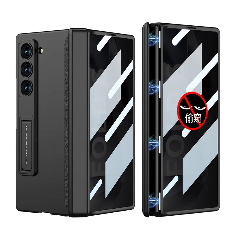 Luxury Hinge Case for Samsung Z Fold 6 3 4 5 Case with Anti-peeping Glass All-inclusive Shockproof Shell Case