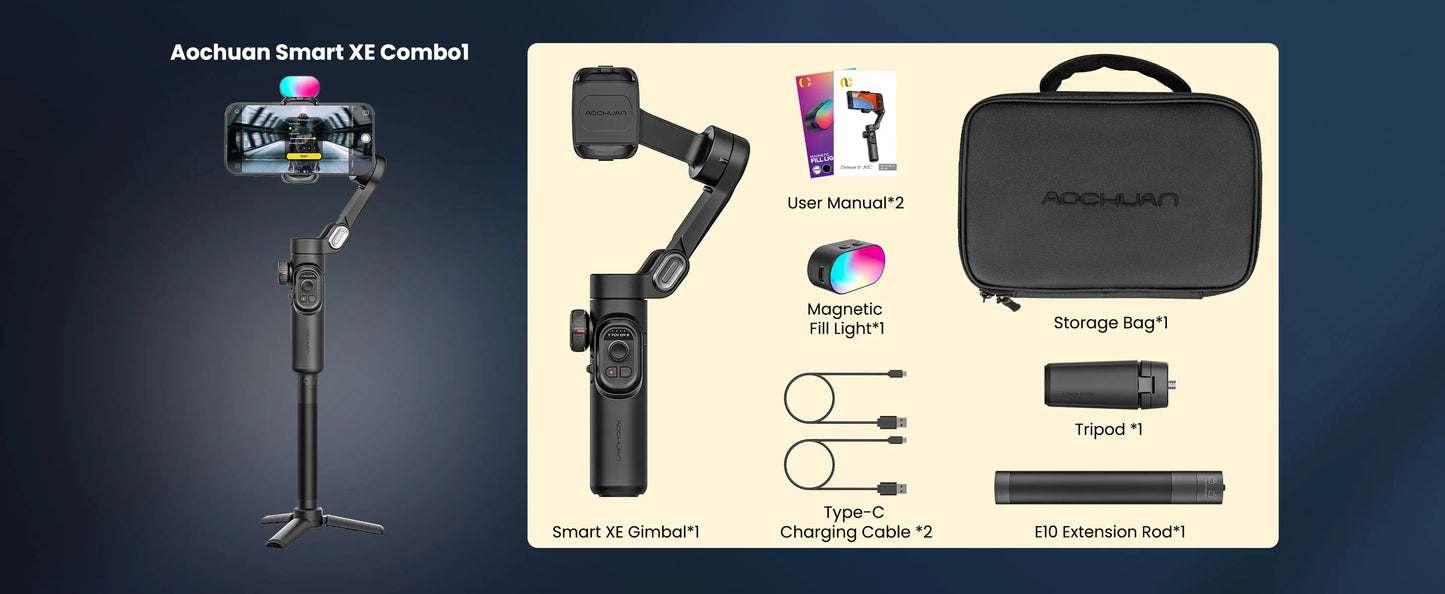 Smart XE Combo1 3 Axis handheld Gimbal Stabilizer For iPhone and Android Smartphone Stabilizer With Extension Rod
