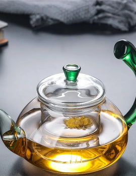Heat Resistant Clear Glass Tea Pot with Infuser 300ml 600ml Color Warped Handle Glass Teapot Flower Puer Tea Infuser Pot Tea Set