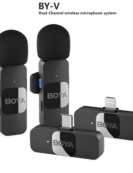 BY-V Wireless Lavalier Microphone for iPhone 15/16 Series Samsung TECNO REDMI Type-c Devices Video Recording Streaming Vlog