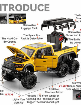 1:24 Mammoth F-150 Raptor Diecast Alloy Model Toy Car Doors Opened Sound Light Pull Back Miniature Vehice Adult Boy Fashion Gift