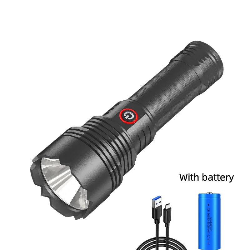 High Intensity LED Flashlight Type-C Rechargeable Fixed Focus Aluminum Torch Outdoor Ultra Bright
