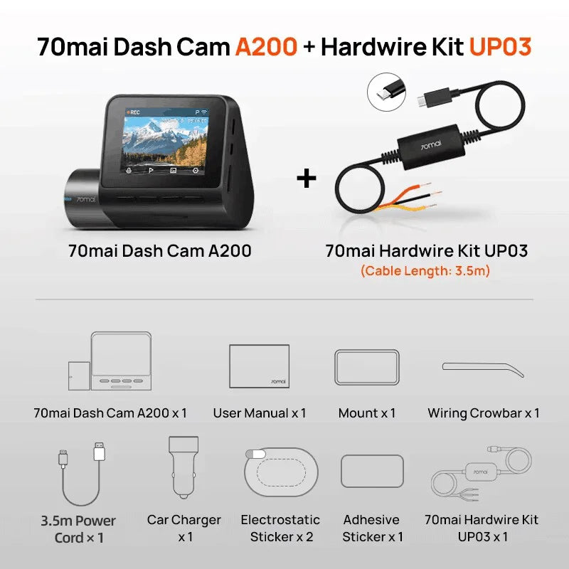 Dash Cam A200 Dual Channel 1080P HDR Car DVR – 2" IPS Screen, WiFi App Control, 130° Wide Angle, 24H Parking Monitor
