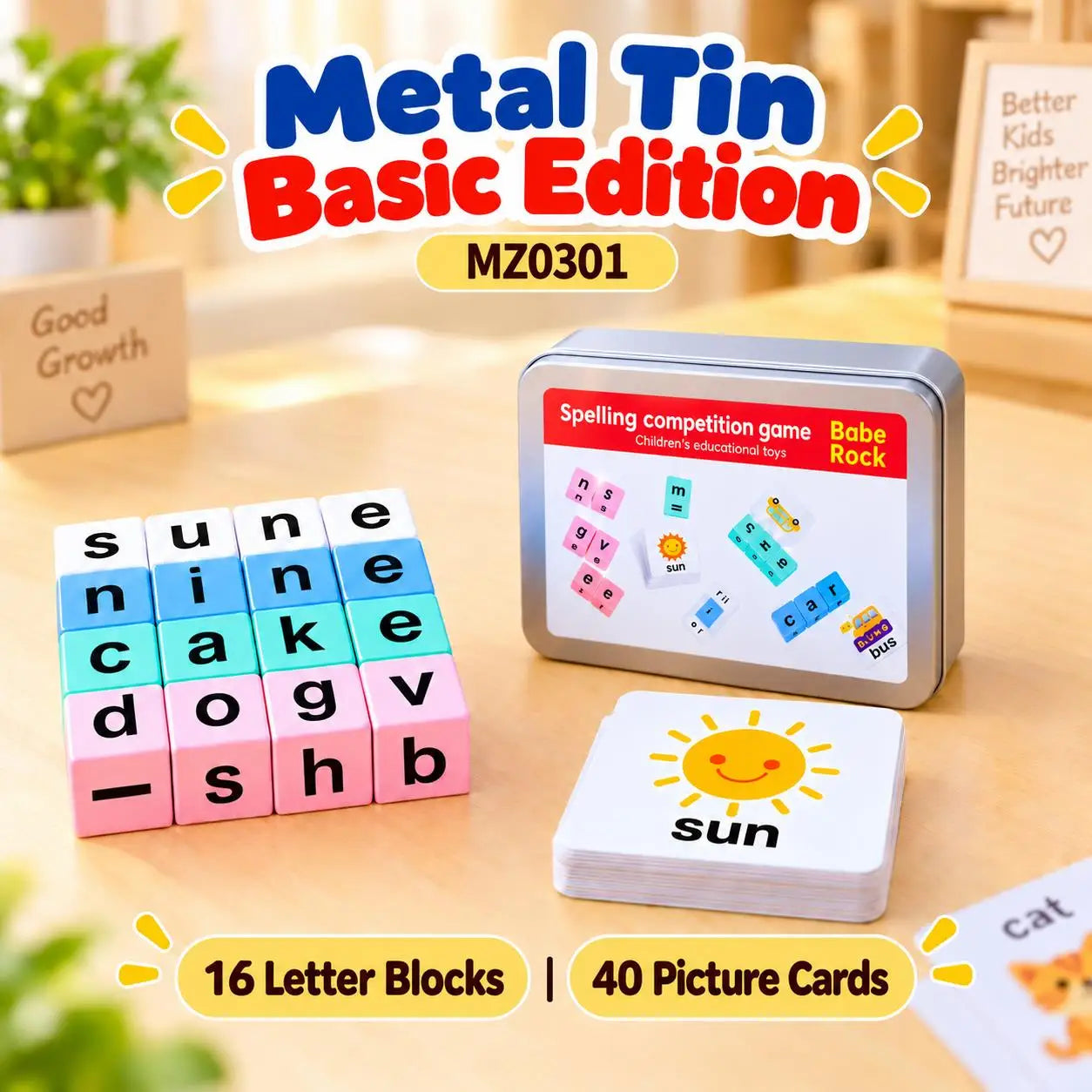 Wooden Alphabet Word Spelling Game with Flash Cards