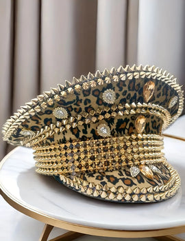 Leopard Print Festival Captain Hat Rhinestone Unisex Wedding Military Cap Steampunk Sergeant Hat Music Bride Masquerade Headwear