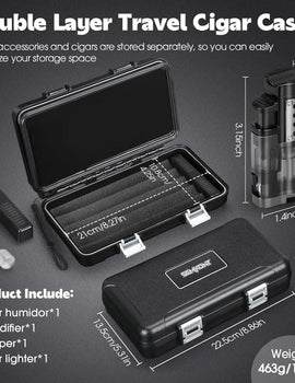 Portable Travel Cigar Humidor,Double Cigar Humidor with Separate Storage for Cigar Accessories,Holds 5 Cigars