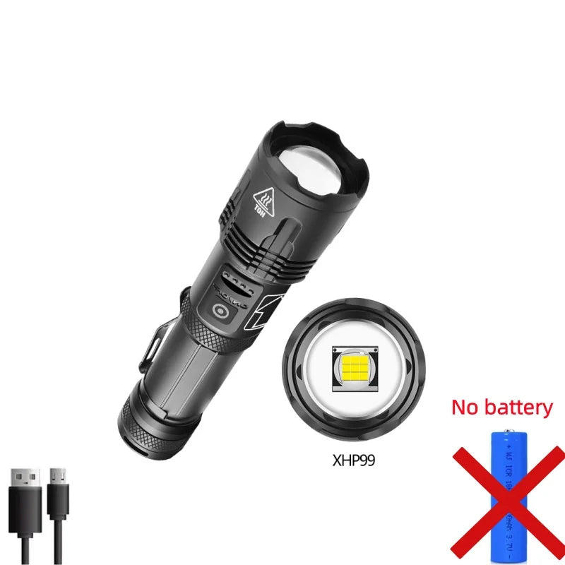 High Power Tactical Flashlight Rechargeable Zoom LED Torch with 5 Charging Modes Pen Clip