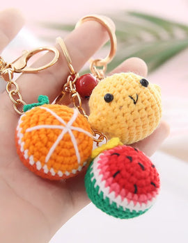 5 Pcs Handmade Weaving Keychain Wool Crochet Unique Knitted Pendant Keyring Strawberry Watermelon Orange Pendant Key Chain Gifts